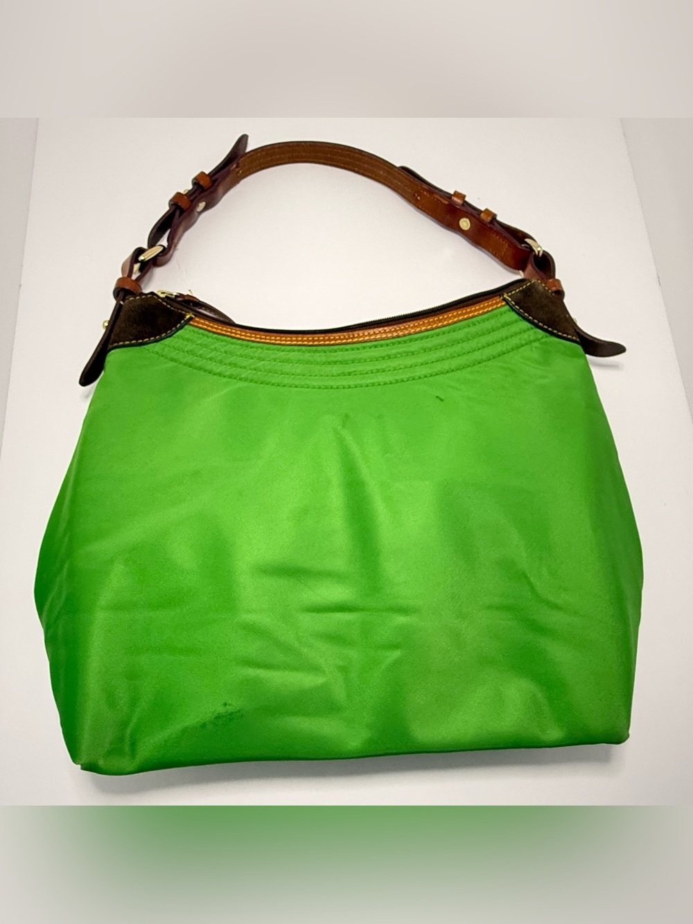 Dooney & Bourke Lime Green Nylon Shoulder Bag Pink Lining. - Picture 6 of 12